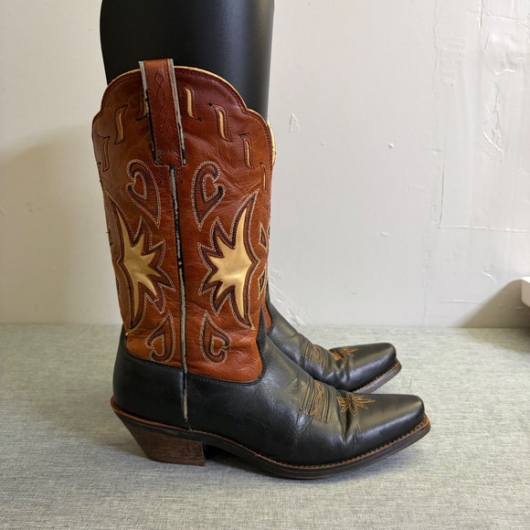 Ariat Shoes - Ariat Western Boots Women 7.5B Black Brown 15502 Leather Inlay Snip Toe Vintage